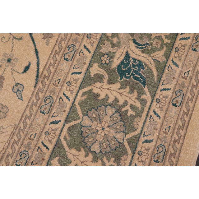 1990s Sun-Faded Beige/Green Wool Rug - 8'2'' X 9'10'' For Sale - Image 5 of 10