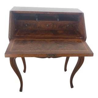 Late 20th Century French Provincial Burl Walnut W/ Inlay Drop Front Desk For Sale