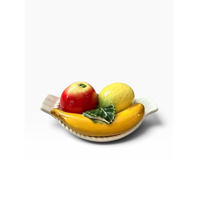Mid-Century Modern Vintage Genin Trudeau Ceramic Fruit Basket, Hand-Painted Fruit, Made in Portugal For Sale - Image 3 of 6
