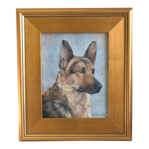 German Shepard Dog Portrait Oil Painting Including the Antiqued Gold Wood Frame
