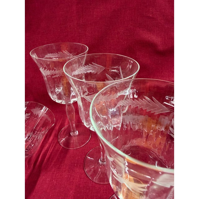 1950s 1950s Crystal Etched Wine Glasses - Set of 8 For Sale - Image 5 of 8