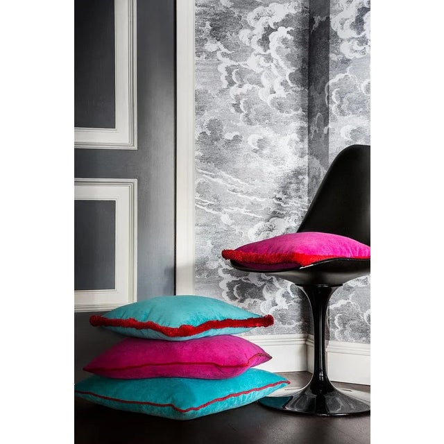 Happy Pillow in Velvet Fuchsia from Lo Decor For Sale - Image 3 of 4