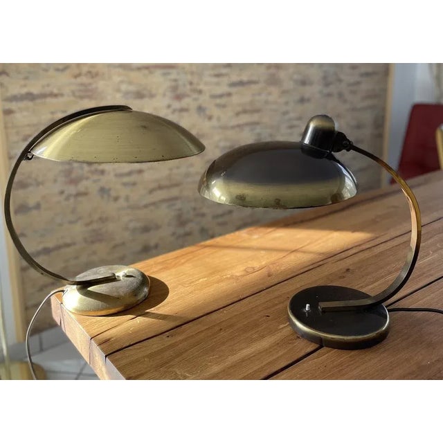 Metal Vintage Golden President 6750 Table Lamp by Christian Dell for Kaiser Dell, 1950s & Bauhaus Golden Table Lamp by Egon Hillebrand, 1940s, Set of 2 For Sale - Image 7 of 11