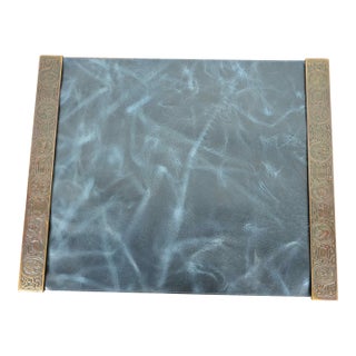 Tiffany Studios New York Zodiac Bronze Blotter Ends With Leather Desk Blotter For Sale