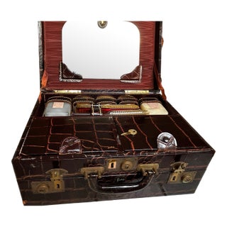Vintage Embossed Leather Gentlemen's Travel Vanity Case Circa 1920'-30's For Sale
