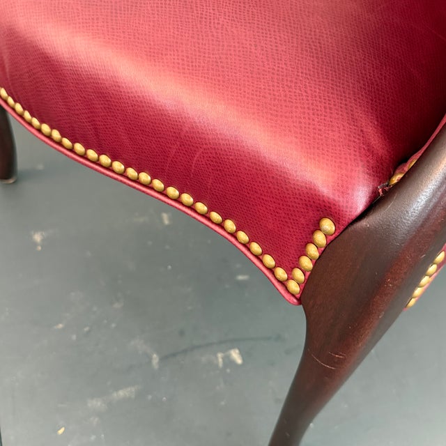 Burgundy Late 20th Century Burgundy Leather Nailhead Trimmed Mahogany Library Tub Armchair For Sale - Image 8 of 8