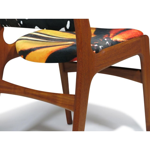 Orange Mid 20th Century Restored Mid-Century Erik Buck Danish Teak Dining Chairs in Abstract Velvet Print For Sale - Image 8 of 15