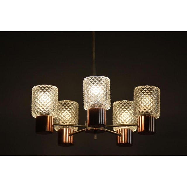 Mid-Century Chandelier in Chrome, Steel, Copper, and Glass, Czech, 1960s For Sale - Image 10 of 11