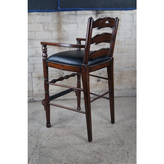 Late 20th Century Maitland-Smith Country French Mahogany & Leather Hunt Club Ladderback Bar Stool For Sale - Image 6 of 12