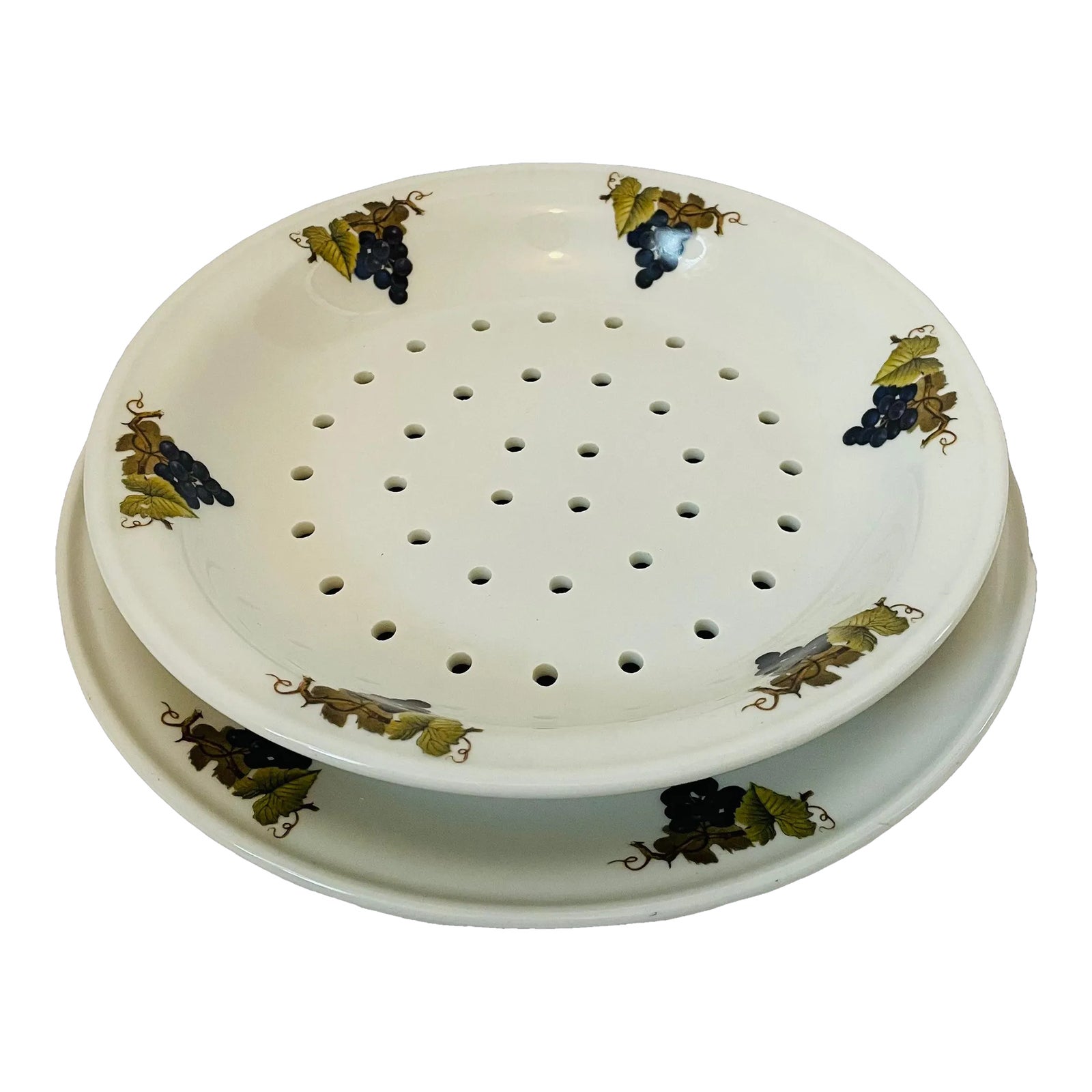 Elegant Apilco Porcelain France Grape Strainer Bowl and Plate. Set of 2
