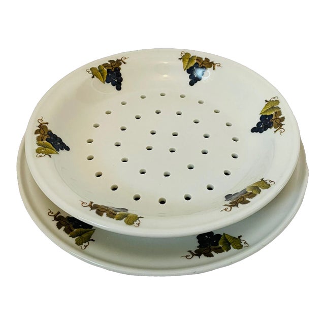 Elegant Apilco Porcelain France Grape Strainer Bowl and Plate. Set of 2 For Sale