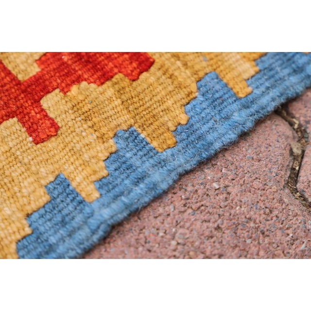 Red 1970s Southwestern Style Geometric Design Handmade Red Oushak Accent Kilim Rug For Sale - Image 8 of 11