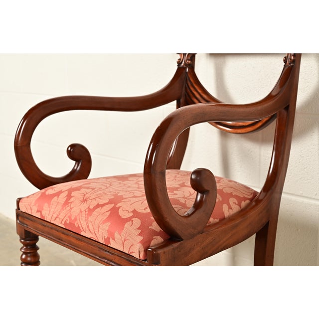 Baker Furniture Style English Regency Carved Mahogany Dining Chairs, Set of Eight For Sale - Image 11 of 14