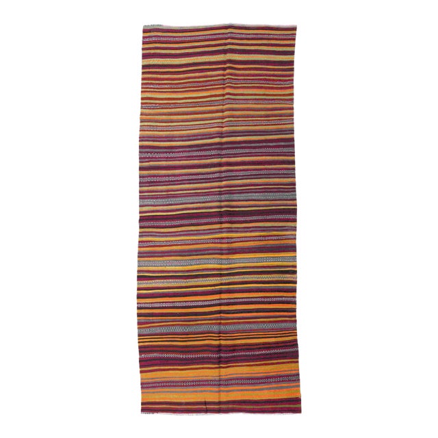 Vintage Turkish Striped Kilim Rug - 4`8" X 10`11" For Sale