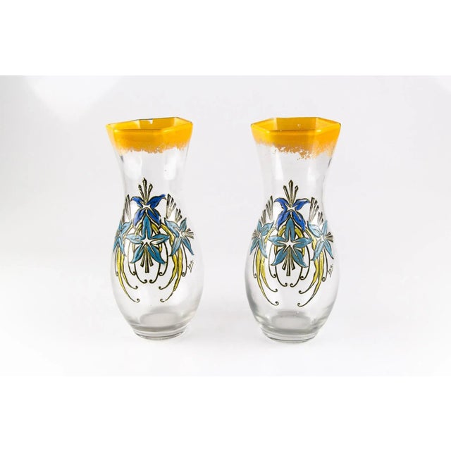 Blue Antique French Enameled Glass Vases from Legras, Set of 2 For Sale - Image 8 of 18