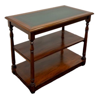 English Side Table with Green Leather Top For Sale
