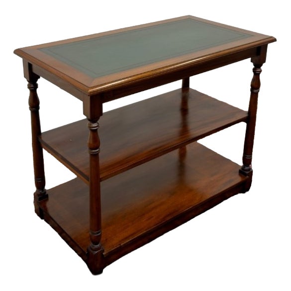 English Side Table with Green Leather Top For Sale
