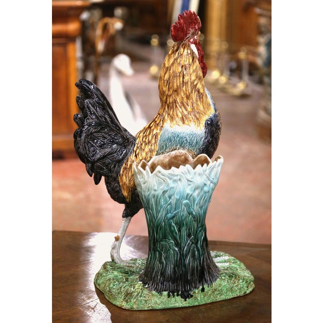 19th Century French Barbotine Rooster Vase in the Manner of Carrier-Belleuse For Sale - Image 10 of 15
