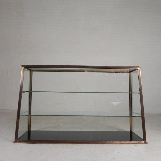 1930s Glass Counter Display Case with a Brass Frame and Glass Shelves, 1930s For Sale - Image 5 of 18