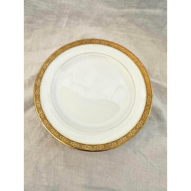 Rustic European Vintage C. Ahrenfeldt Limoges 24kt Gold Rim Salad Plates-Set of 7 For Sale - Image 3 of 6