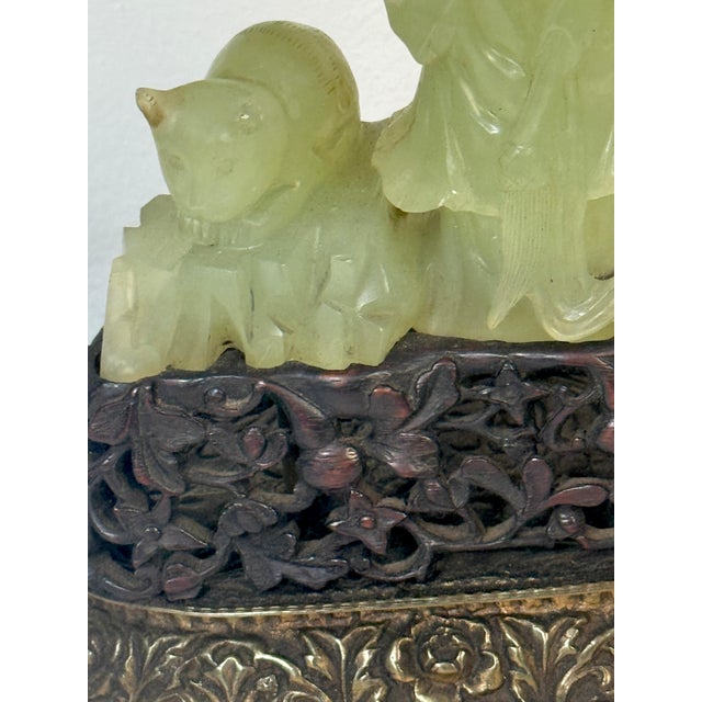 Chinese Carved Jadeite Guanyin with Cat, Mounted as a Lamp, Circa 1920s For Sale - Image 10 of 12