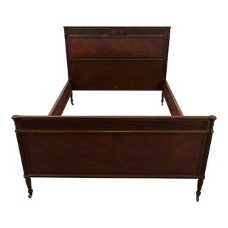 Berkey & Gay Antique French Regency Louis XVI Mahogany and Burl Wood Full Size Bed, Circa 1920s For Sale