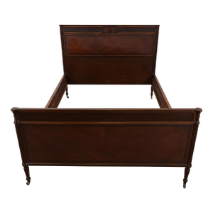 Berkey & Gay Antique French Regency Louis XVI Mahogany and Burl Wood Full Size Bed, Circa 1920s