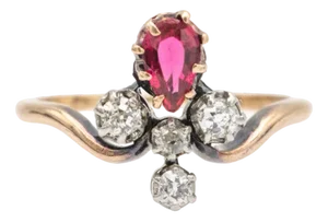 Gold Ring with Diamonds and Synthetic Corundum