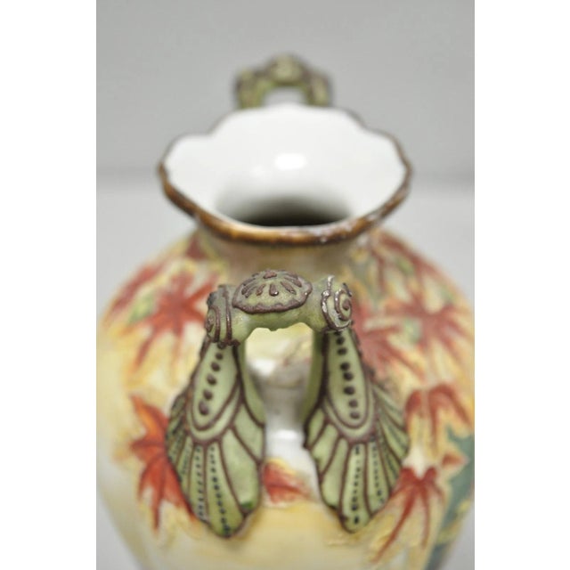 Early 20th Century Antique Nippon Hand Painted Porcelain Moriage Twin Handle Countryside Scene Vase For Sale - Image 5 of 18