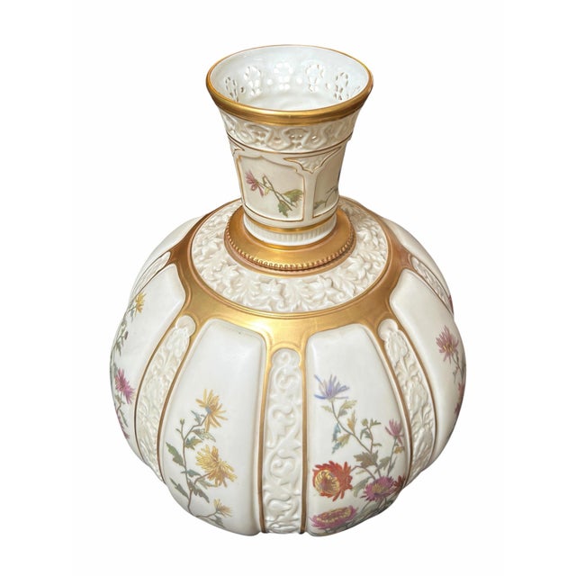 English Large Antique Royal Worcester English Porcelain Vase For Sale - Image 3 of 6