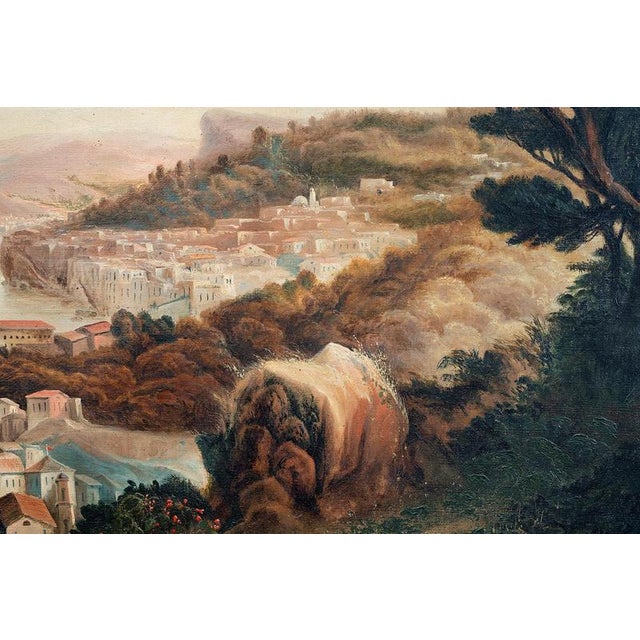 Textile View of the Church of San Francesco in Cava de’ Tirreni and the Sorrento Coast, Naples, 19th Century, Oil on Canvases, Framed, Set of 2 For Sale - Image 7 of 10