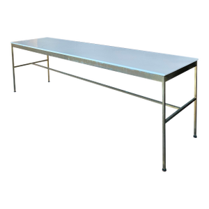 72" Paul McCobb Brass + Vitrolite Console Table