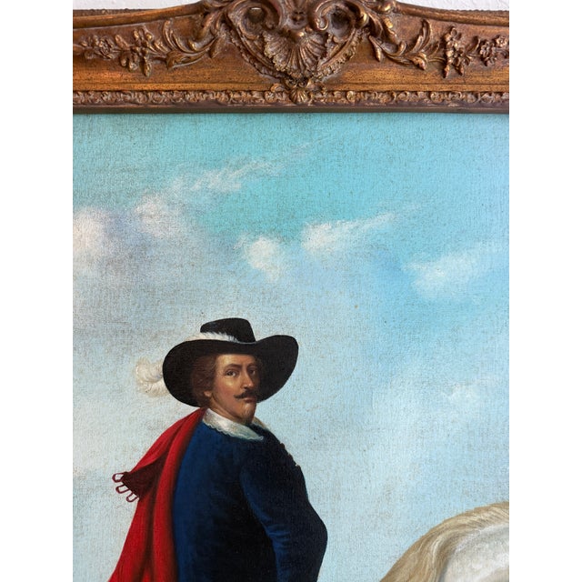 Large Antique Signed European Equestrian Portrait Oil Painting Late 19th Century For Sale - Image 10 of 17