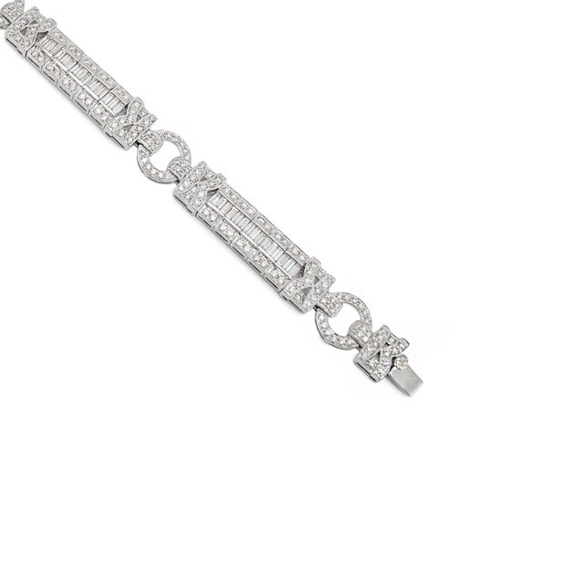 Vintage Style 18k White Gold 5.05ctw Diamond Art Deco Cocktail Link Bracelet For Sale In Houston - Image 6 of 8