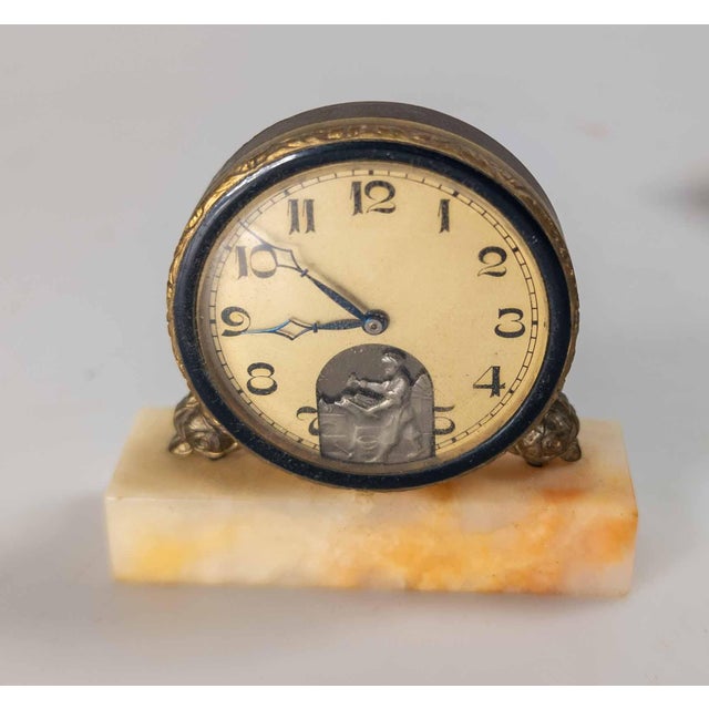 20th Century Art Deco Style Miniature Swiss Desk Clock "Le Petite Forgeron" Attributed to Fabr Suisse For Sale - Image 4 of 9