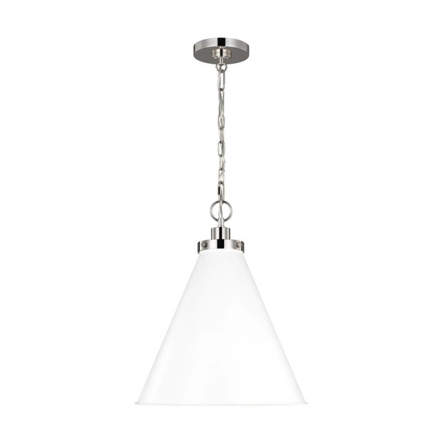2020s Chapman & Myers by Visual Comfort Studio Wellfleet Medium Cone Pendant, Matte White & Polished Nickel For Sale - Image 5 of 5