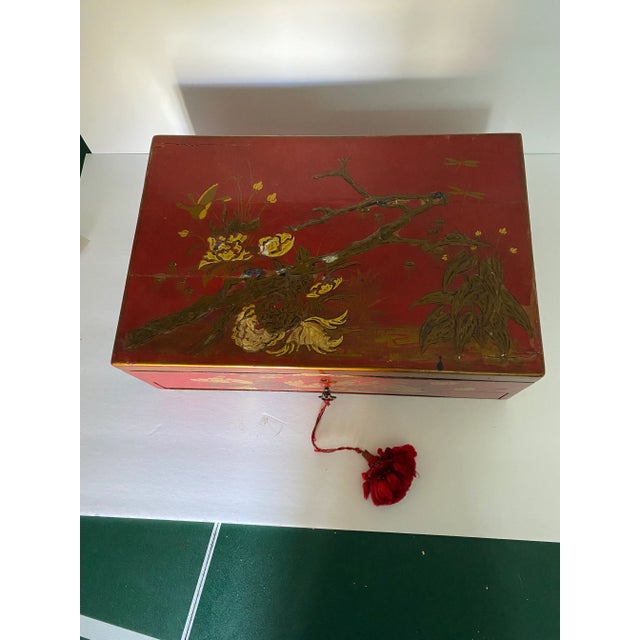 Late 19th Century Late 19th Century Antique Red Lacquer Sewing Box For Sale - Image 5 of 12