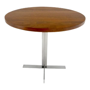 Solid Walnut Round Top Brushed Machined Stainless Steel Base Side End Table Stan