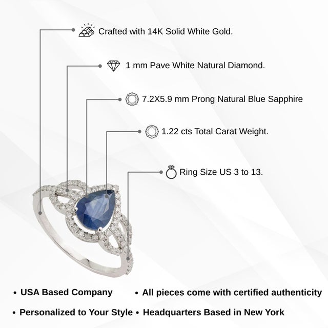 14k White Gold 1.22 Carat Blue Sapphire & Diamond Statement Halo Ring Size 6.5 For Sale - Image 12 of 16