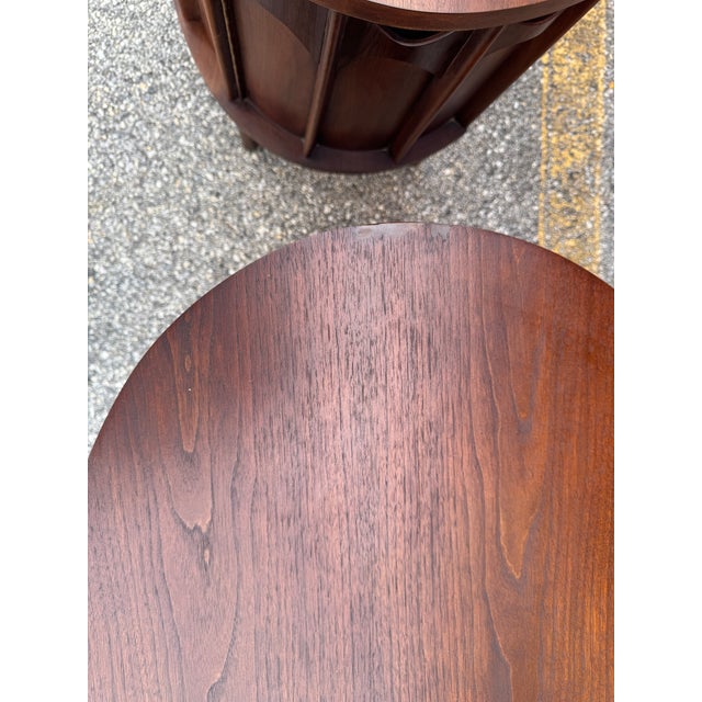 Mid 20th Century Kent-Coffey Perspecta Walnut Nightstands With Sculpted Arched Fronts, Attributed For Sale - Image 11 of 11