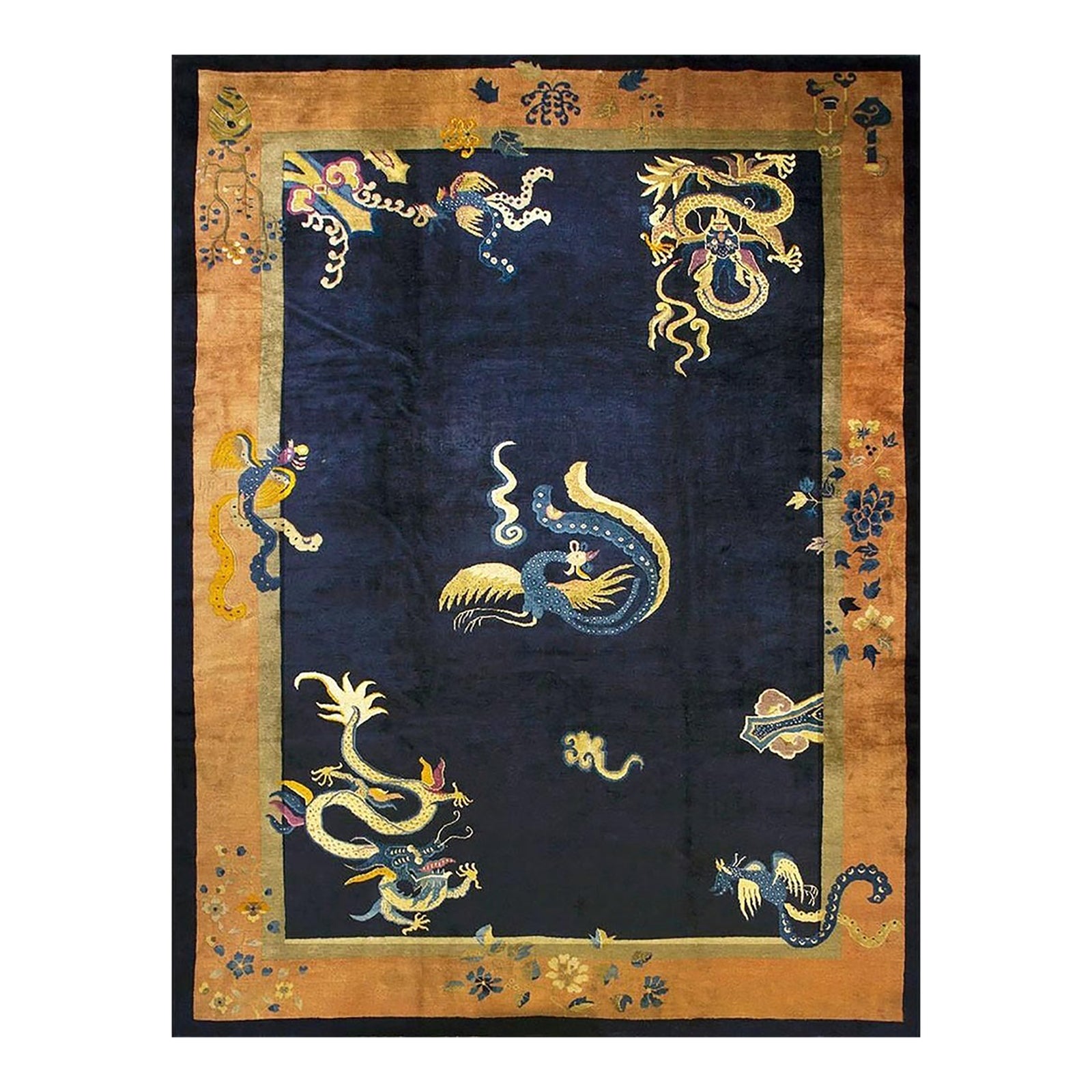 19th Century Chinese Peking Dragon Phoenix Flowers Carpet 10'2'' X 13'5 ...