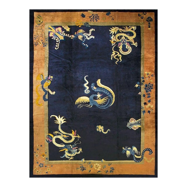 19th Century Chinese Peking Dragon Phoenix Flowers Carpet 10'2'' X 13'5'' Rug For Sale