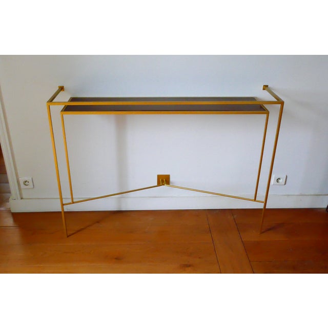 Patinated Gilt Bronze Console Table with Walnut Top from Aymeric Lefort For Sale - Image 4 of 4
