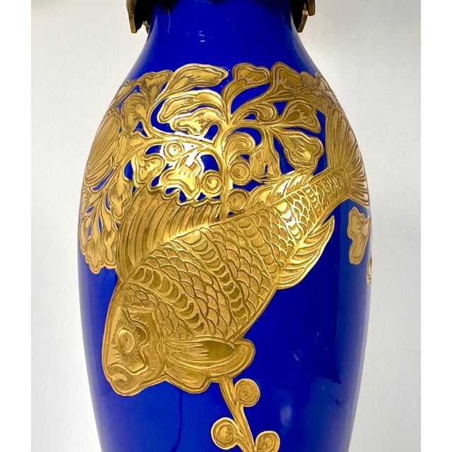 1920s 190s Rosenthal Cobalt Gilded Fish Table Lamp by M. Robisch For Sale - Image 5 of 18