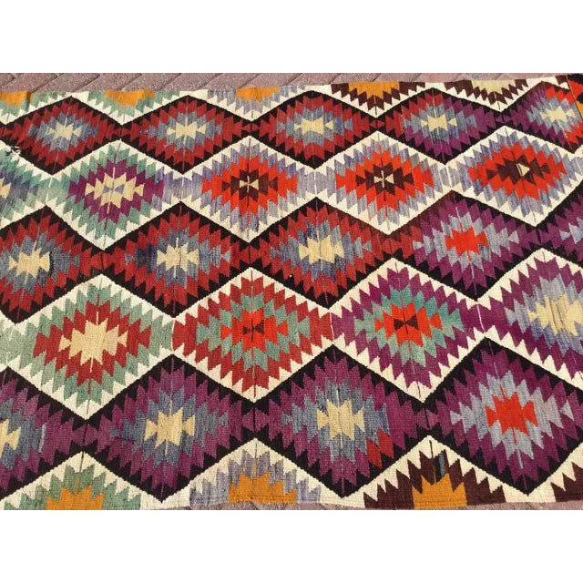 Purple & Teal Vintage Turkish Kilim Rug - 51.5" X 99" For Sale - Image 4 of 9