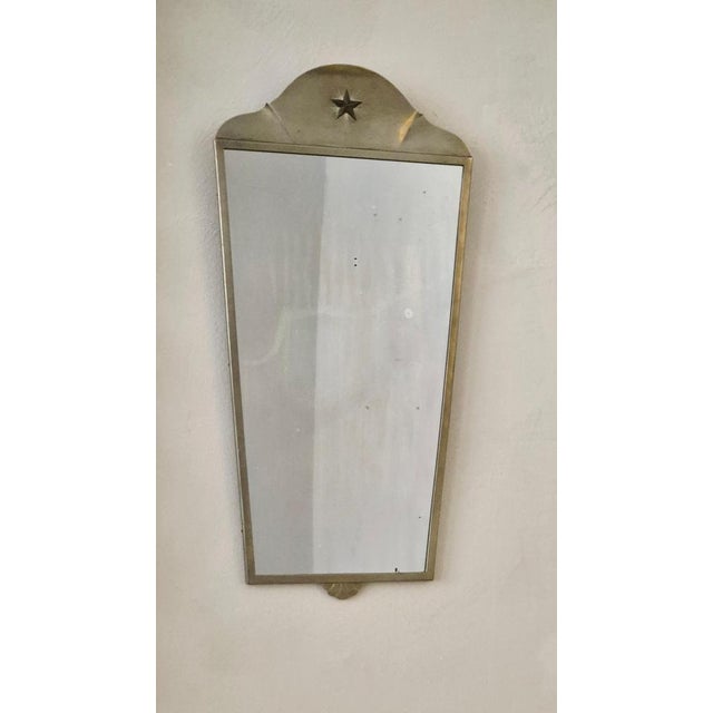 Vintage Swedish Mirror in Pewter with Brass Star Decor, 1920s For Sale - Image 3 of 8