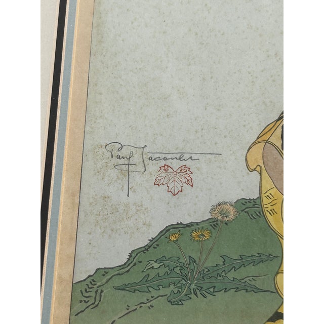 Japanese Mid 20th Century Japanese Woodblock Print La Perruche Morte Celebes 94 by Paul Jacoulet 1948 For Sale - Image 3 of 3
