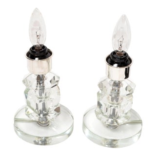 Stacked Crystal & Chrome Table Lamps, a Pair For Sale