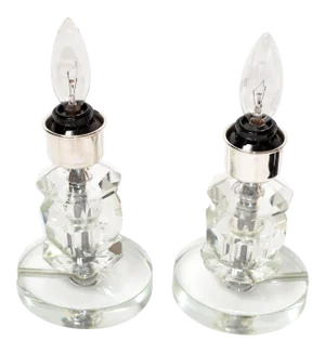 Stacked Crystal & Chrome Table Lamps, a Pair