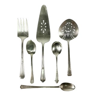 Early 20th Century Art Deco Hollywood Regency Silverplate Serving Utensils - Set of 6. For Sale